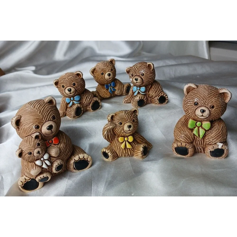 Vintage Artesania Rinconada Art Pottery Hand Crafted Clay 6 Figurines-Teddy Bear